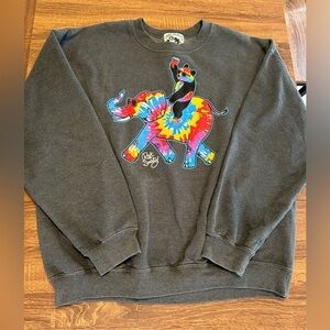 Riot Society Psychedelic Tie Dye Panda Riding an Elephant Sweatshirt. size XL